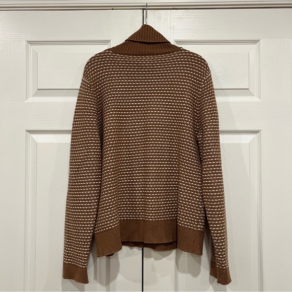 J. Crew Turtleneck Sweater Camel Brown White Pullover Textured Stripes Womens XL - Picture 2 of 7